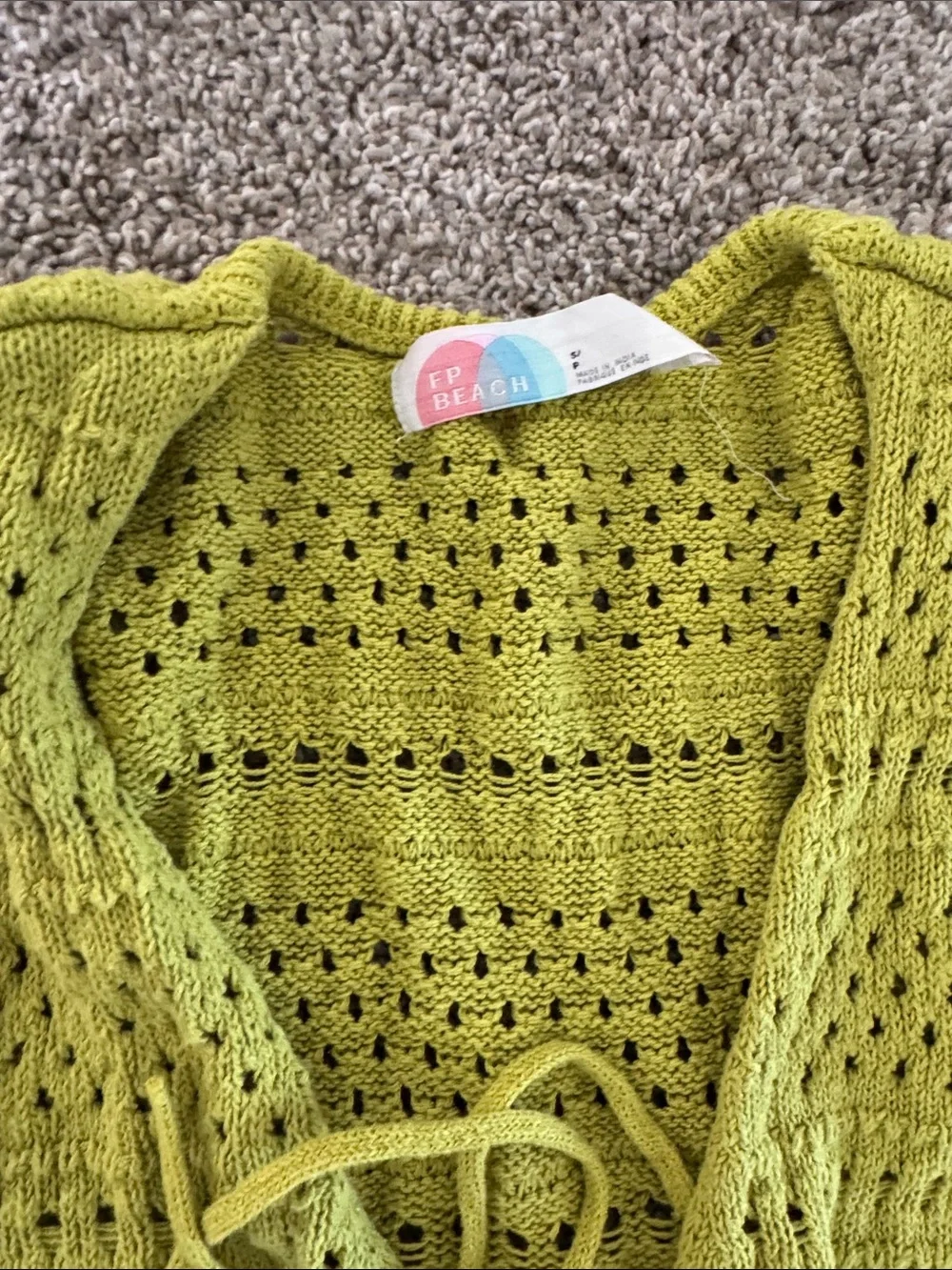 Free People Beach Crochet Knit Lime Green Two-Piece Vest & Skirt Set
